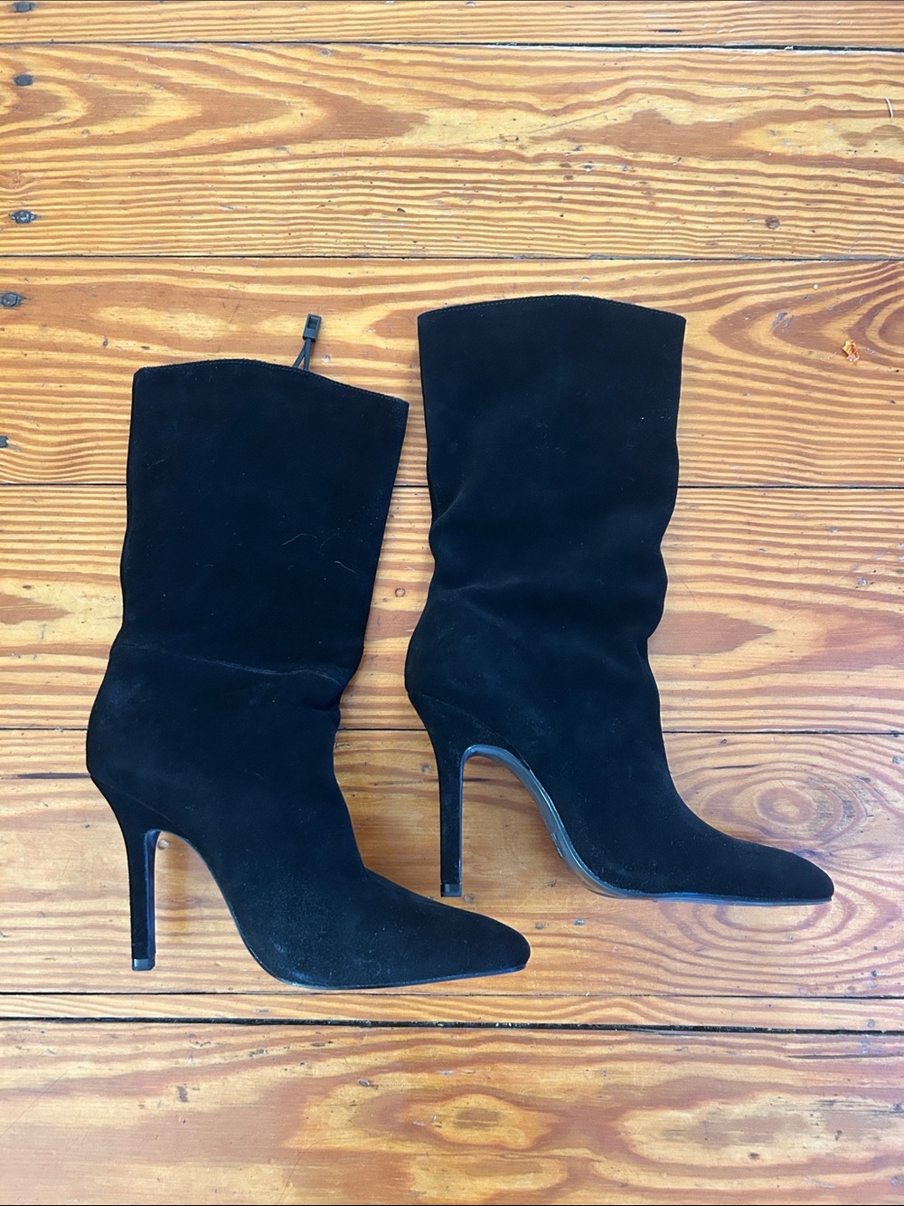 Zara Black Suede Mid-Calf Stiletto Boots